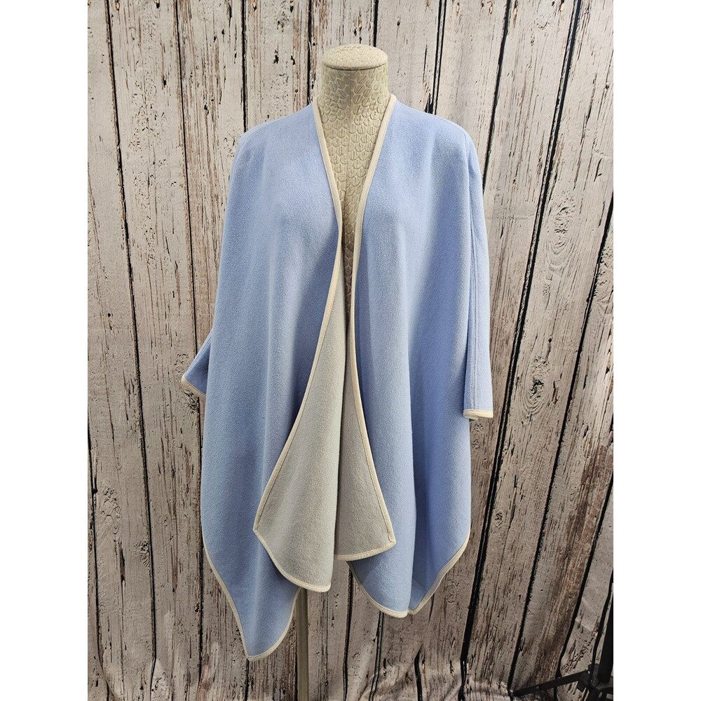 TYLER BOEโ XS/S Double Sided Cape Light Blue & Ivory Poncho Wrap Sweater